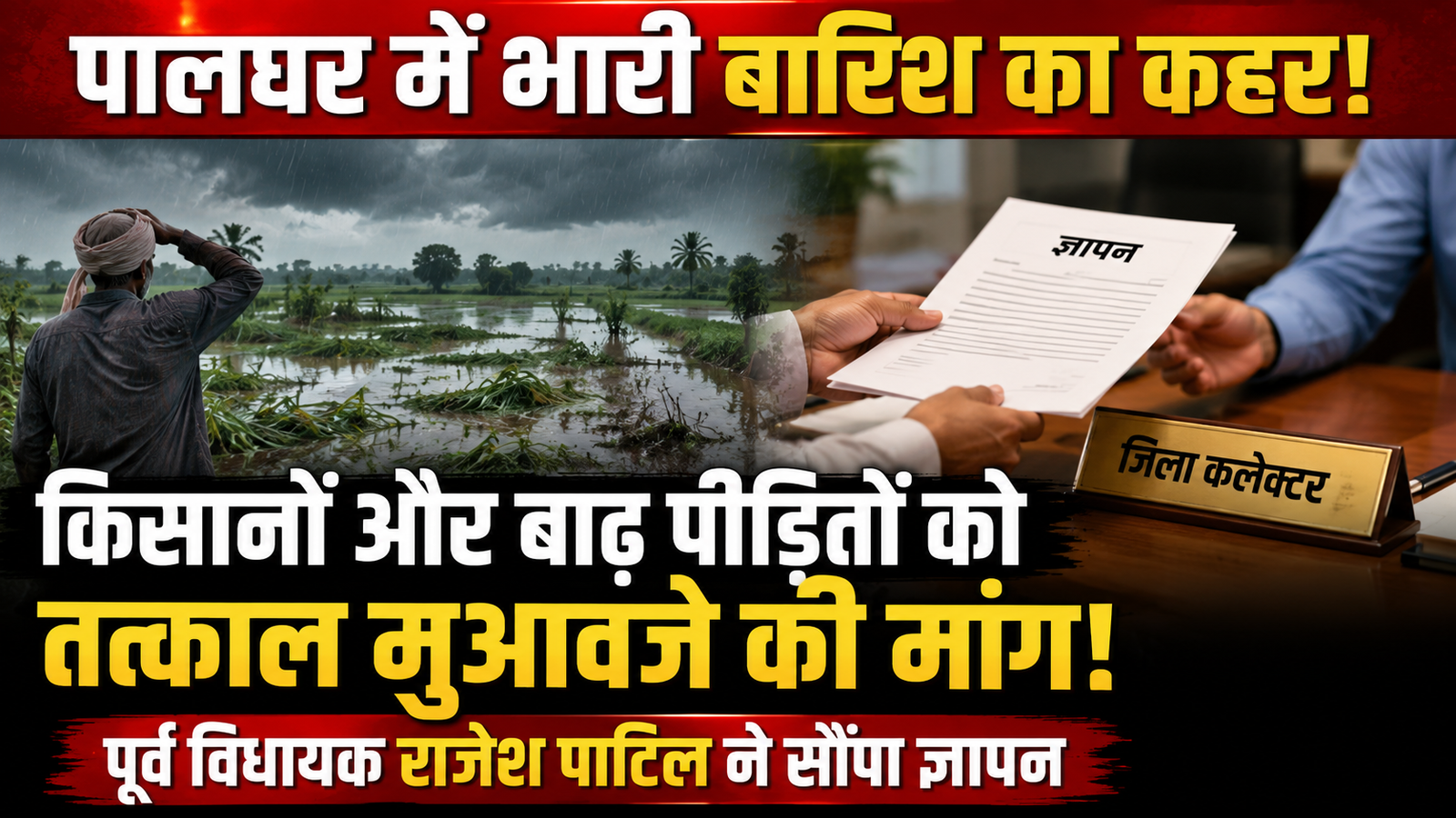 पालघर में अतिवृष्टि से तबाही: पूर्व विधायक राजेश पाटिल ने जिला कलेक्टर को सौंपा ज्ञापन, बाढ़ पीड़ितों और किसानों के लिए मुआवजे की मांग |