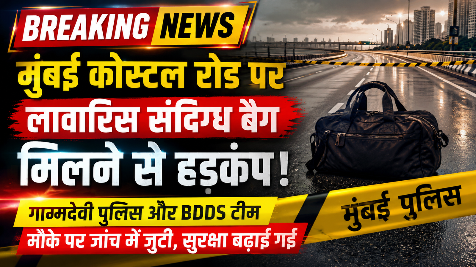 मुंबई कोस्टल रोड पर लावारिस बैग मिलने से मची अफरा-तफरी, बीडीडीएस और पुलिस टीम मौके पर तैनात |