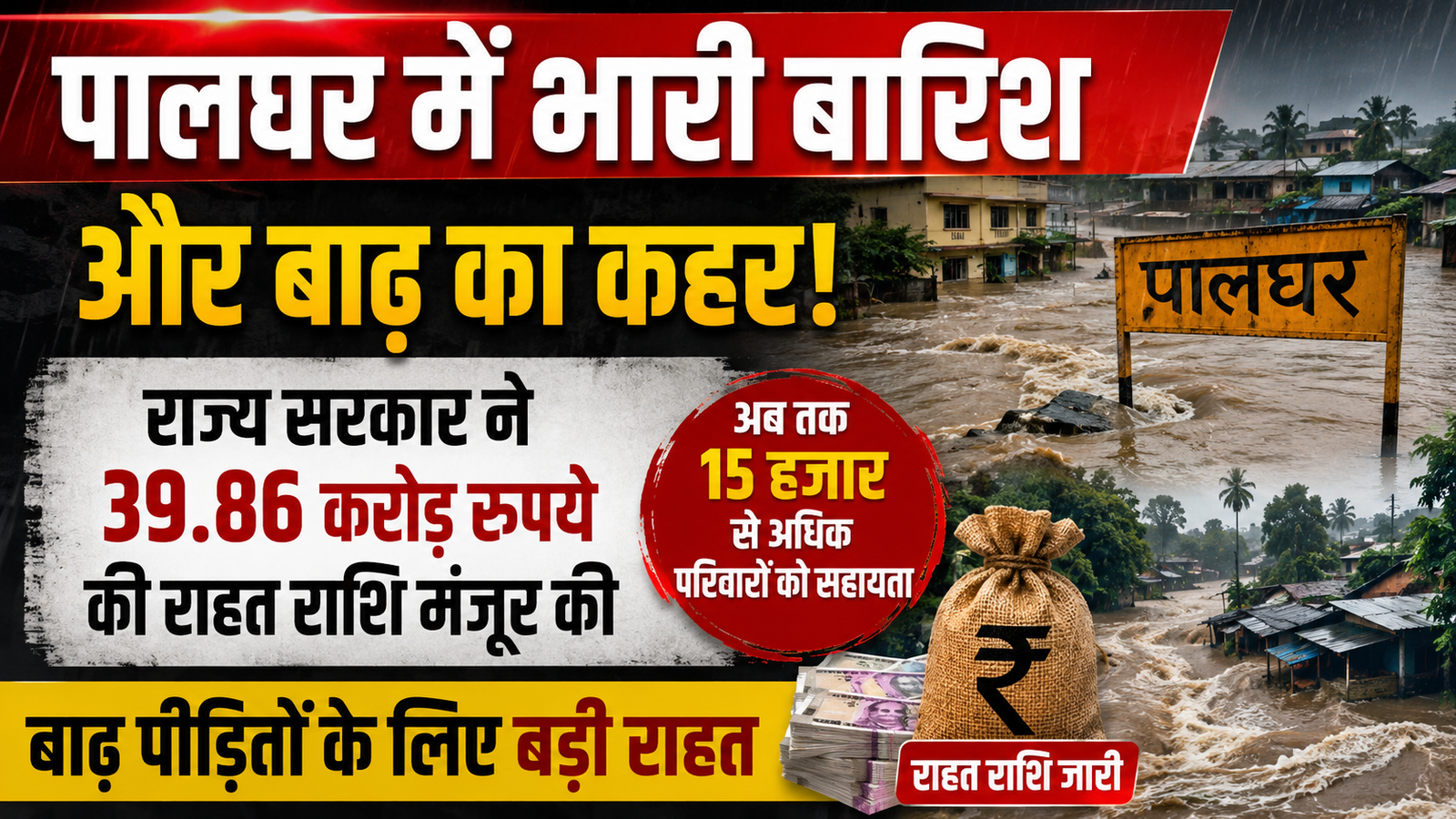 पालघर में बाढ़ और बारिश पीड़ितों को बड़ी राहत: सरकार ने मंजूर किए ₹39.86 करोड़, 15 हजार से ज्यादा परिवारों को मिली मदद |