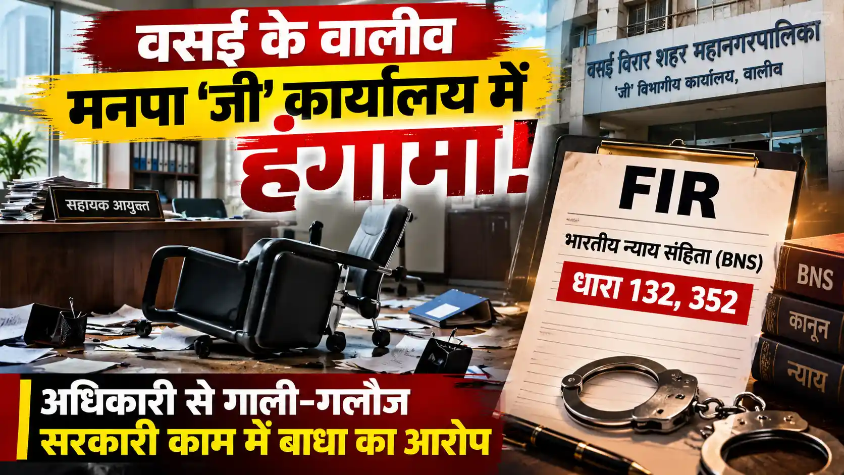 मनपा के वालीव ‘जी’ कार्यालय में कुर्सी पटककर हंगामा, अधिकारी से गाली-गलौज का आरोप; FIR दर्ज |