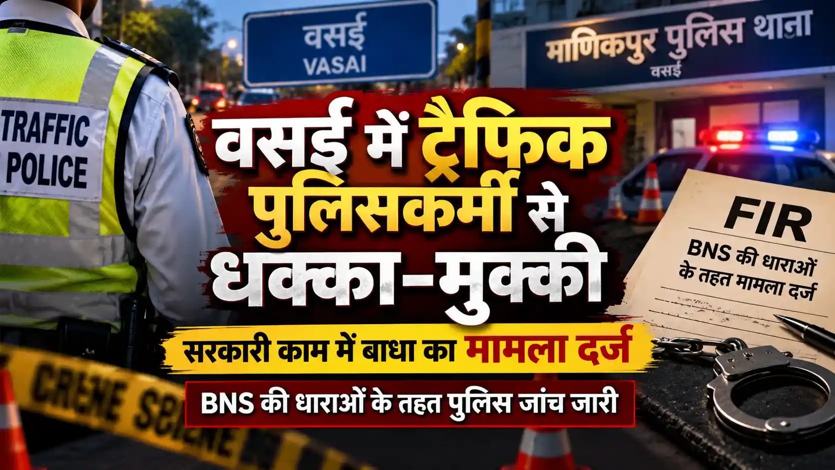 वसई में ट्रैफिक पुलिसकर्मी से धक्का-मुक्की और सरकारी काम में बाधा का आरोप, मामला दर्ज |